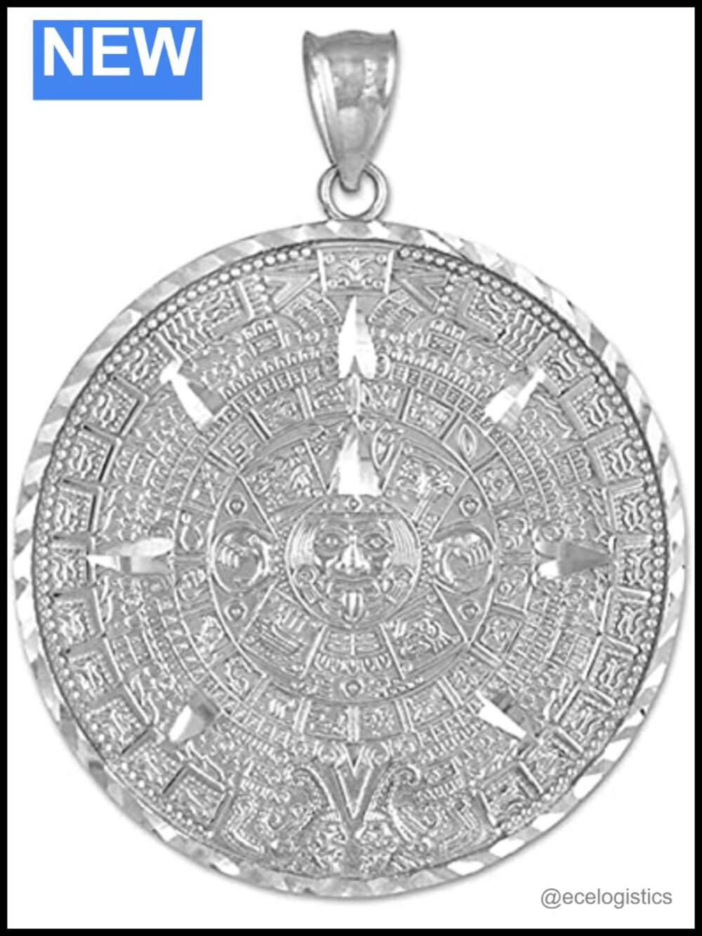 Sterling Silver Aztec Mayan Calendar Charm Pendant Necklace .925